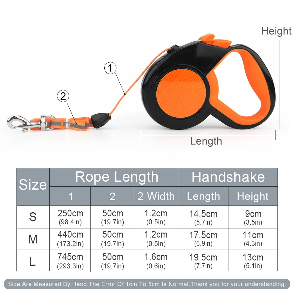 Reflective Retractable Dog Lead — 3m, 5m & 8m