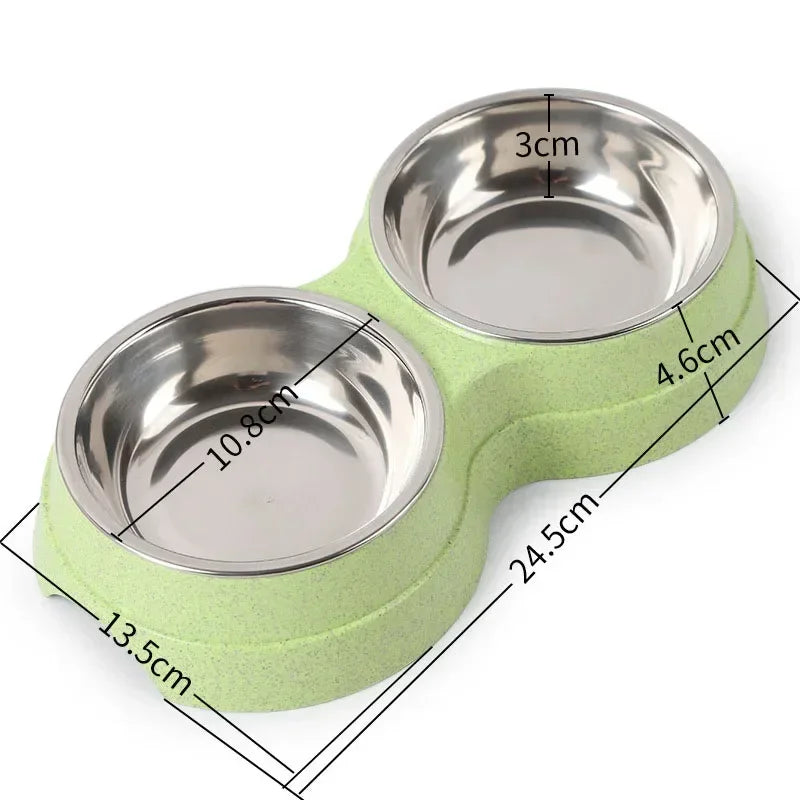 Double Stainless Steel Pet Bowl with Raised Stand – For Dogs & Cats