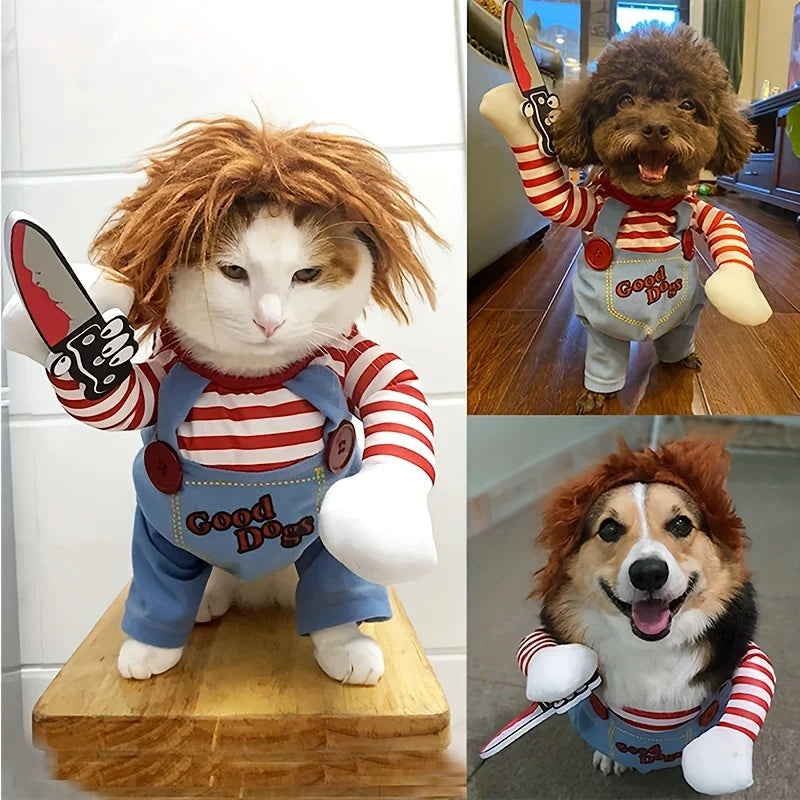 Costume de Chien Poupée Ensanglantée Halloween avec Perruque