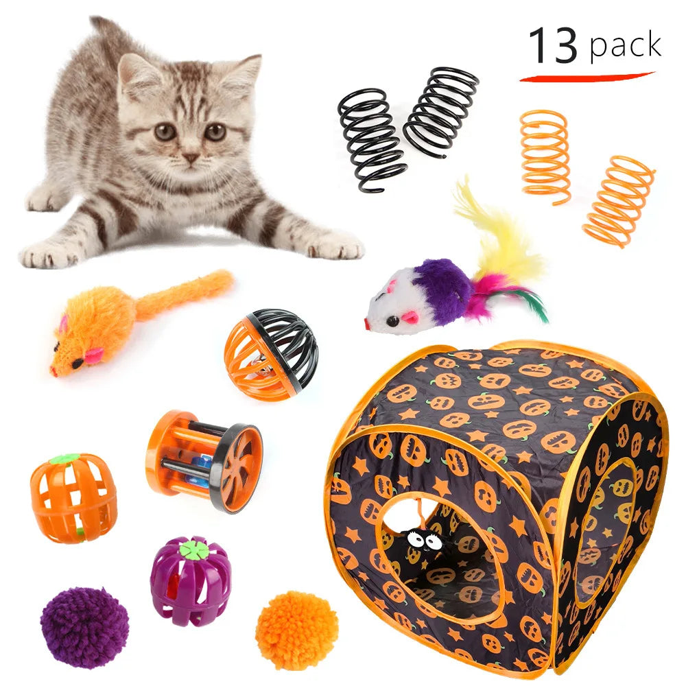 Halloween Cat Toy Variety Set with Wand, Mouse and Bell