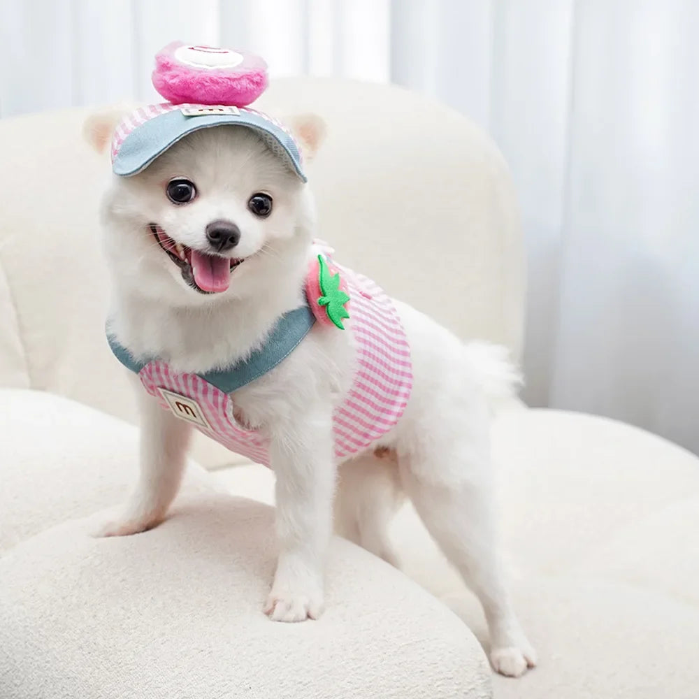 3-Piece Cartoon Pet Harness, Leash & Sun Hat Set – Vest Harness Costume for Cats & Small Dogs