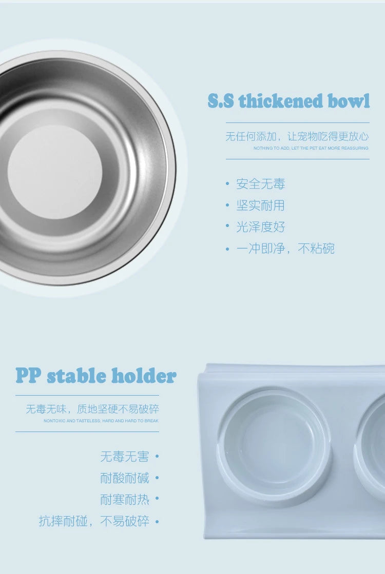 Stainless Steel Double Bowl Feeding Station for Dogs & Cats