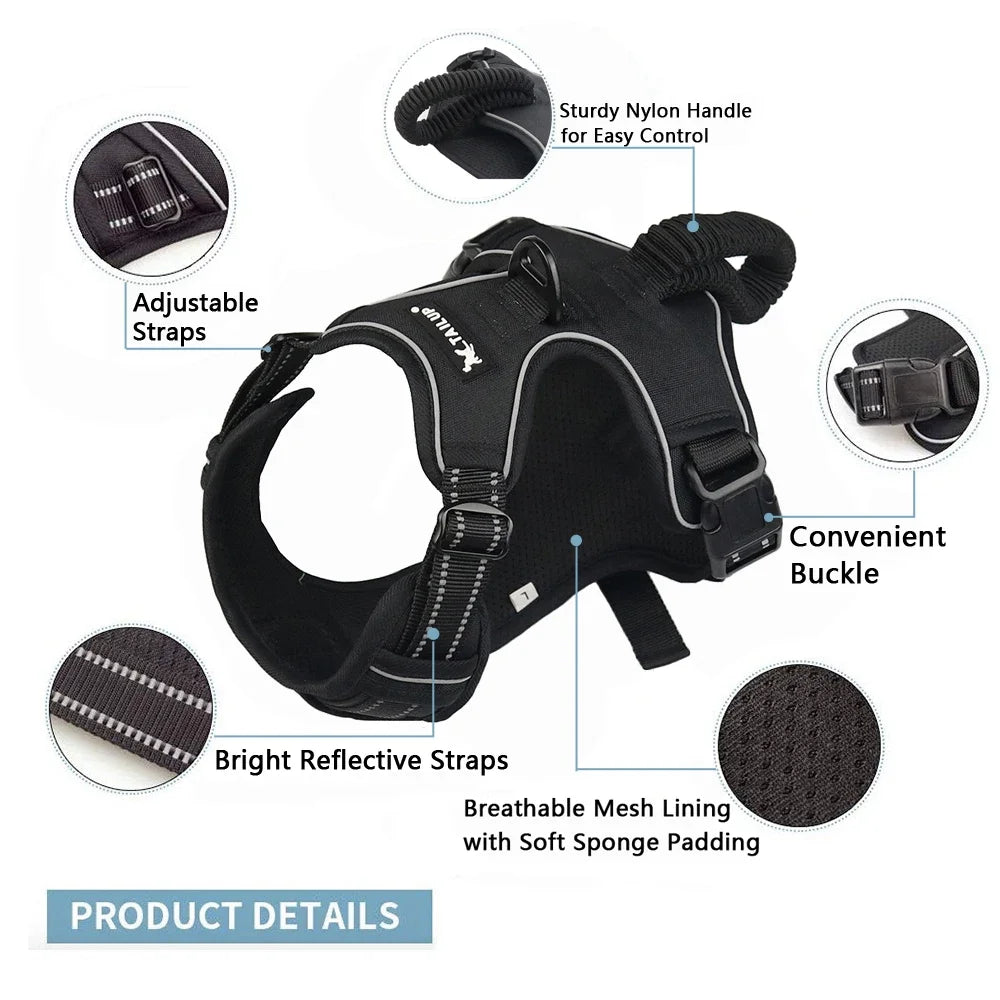 No-Pull Reflective Nylon Dog Harness for Strong Pullers