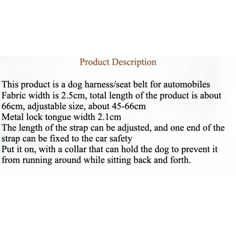 Adjustable Pet Car Seat Belt & Safety Harness