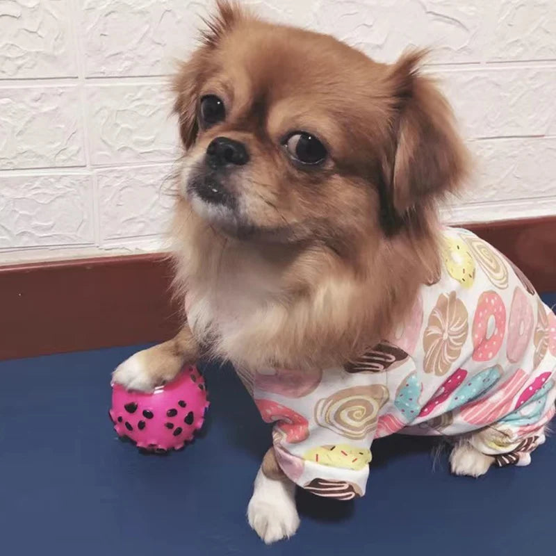 Soft Cotton Printed Pyjama Jumpsuit for Small Dogs