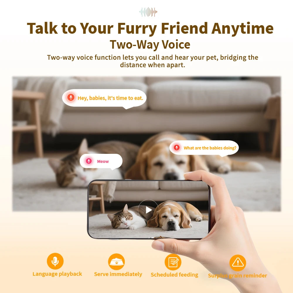 4.5L Elevated Smart Pet Feeder — 15cm Raised Stand, 1080P Camera or Key Control for Cats & Dogs
