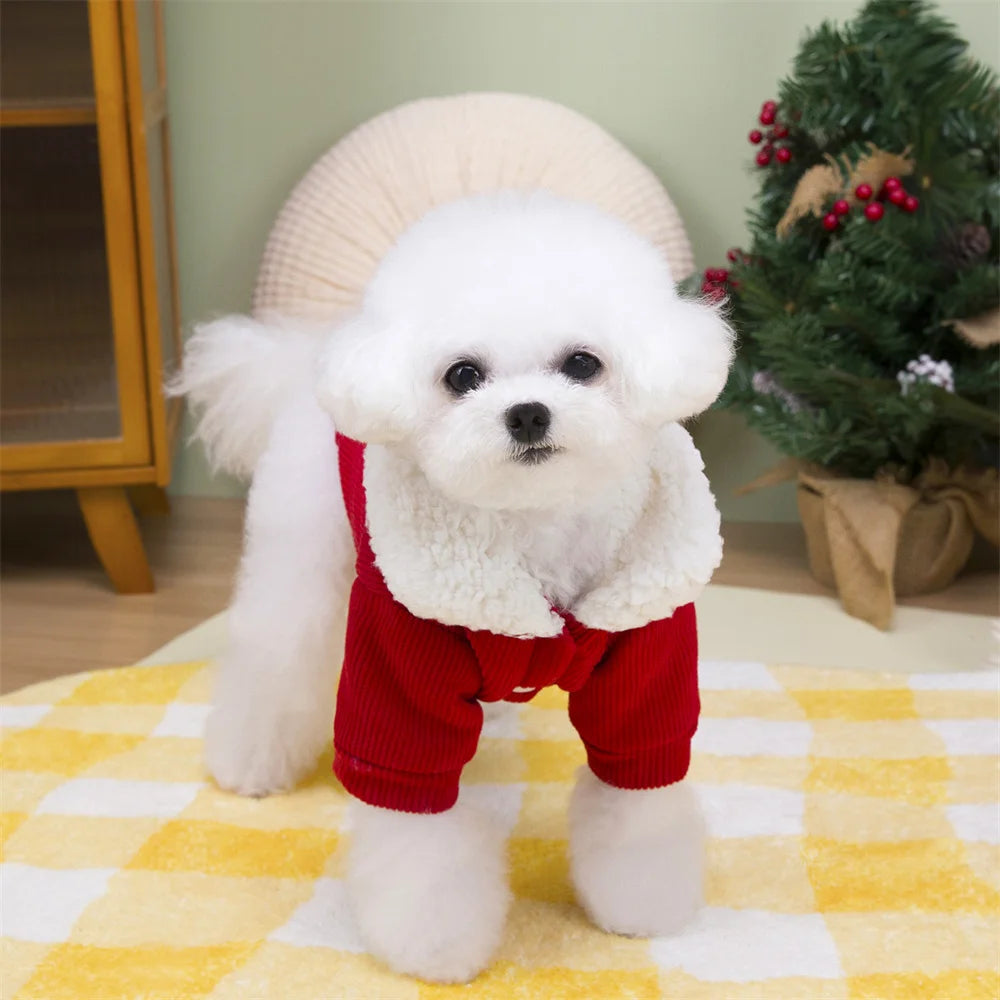 Christmas Pet Jacket with Fur Collar & Traction Ring