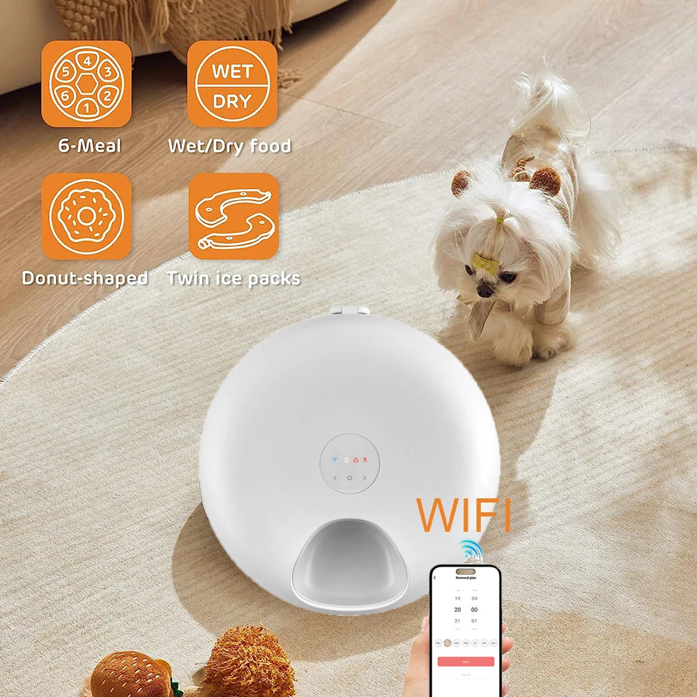 Six-Meal Automatic Pet Feeder for Wet & Dry Food