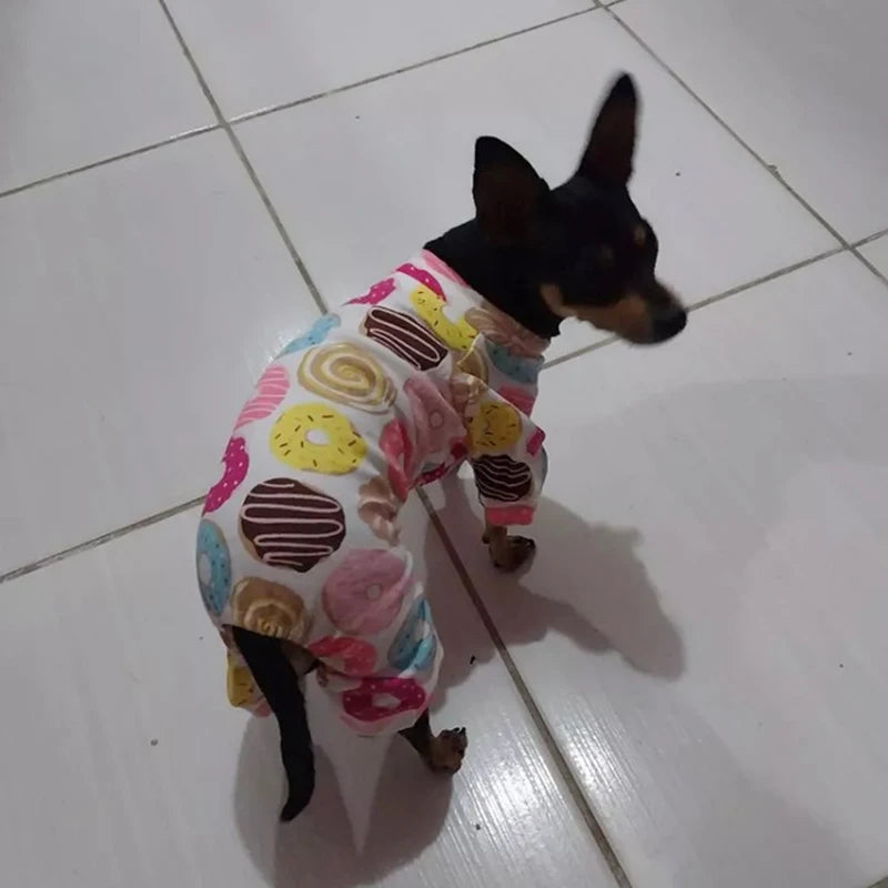 Soft Cotton Printed Pyjama Jumpsuit for Small Dogs