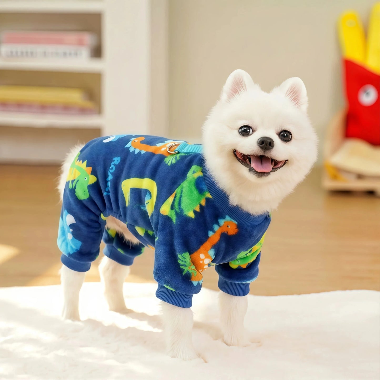 Fleece Dog & Cat Jumpsuit with Leash Ring | Soft Warm Autumn Winter Coat for Puppies to Large Dogs