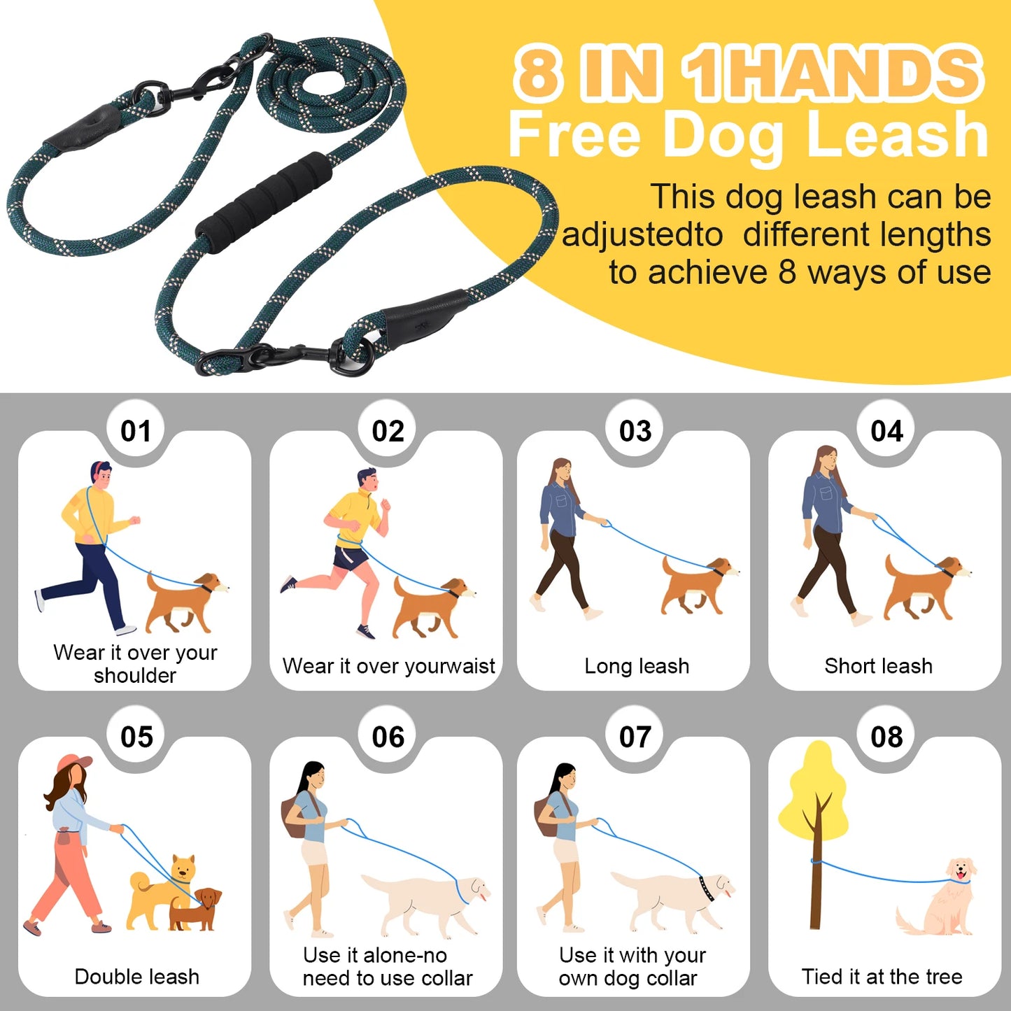 Heavy Duty Multi-Function Dog Lead with Padded Handle – 7.5ft Hands-Free