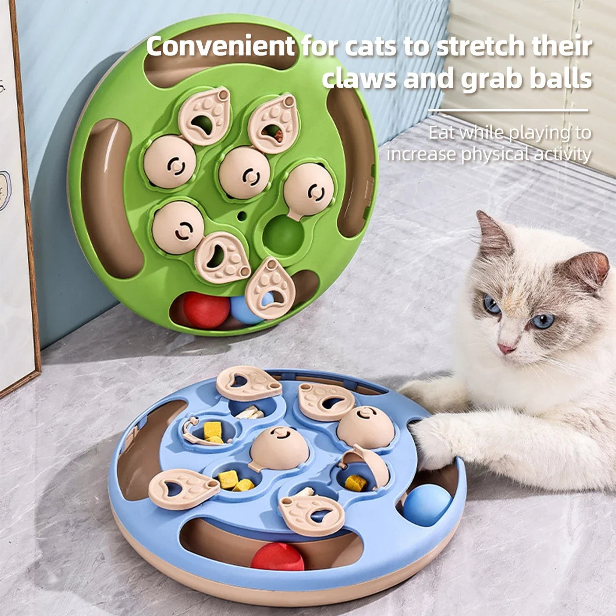 Cat Turntable Puzzle Toy – Rolling Ball Treat Dispenser for Indoor Cats