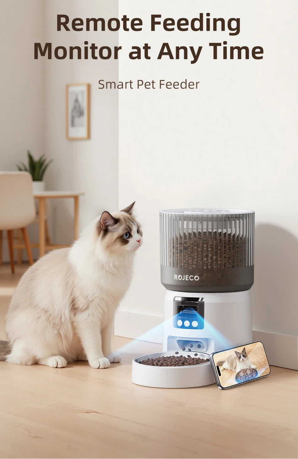Distributeur automatique intelligent de nourriture pour animaux avec caméra HD 1080p et contrôle à distance via Wi-Fi