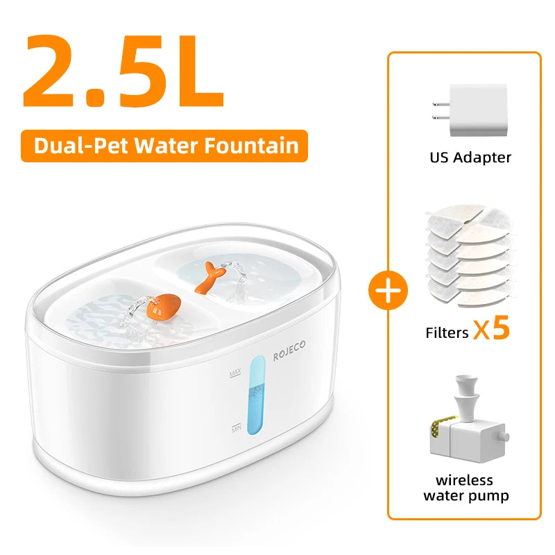 Automatic Wireless Dual-Flow Pet Water Fountain for Cats & Dogs