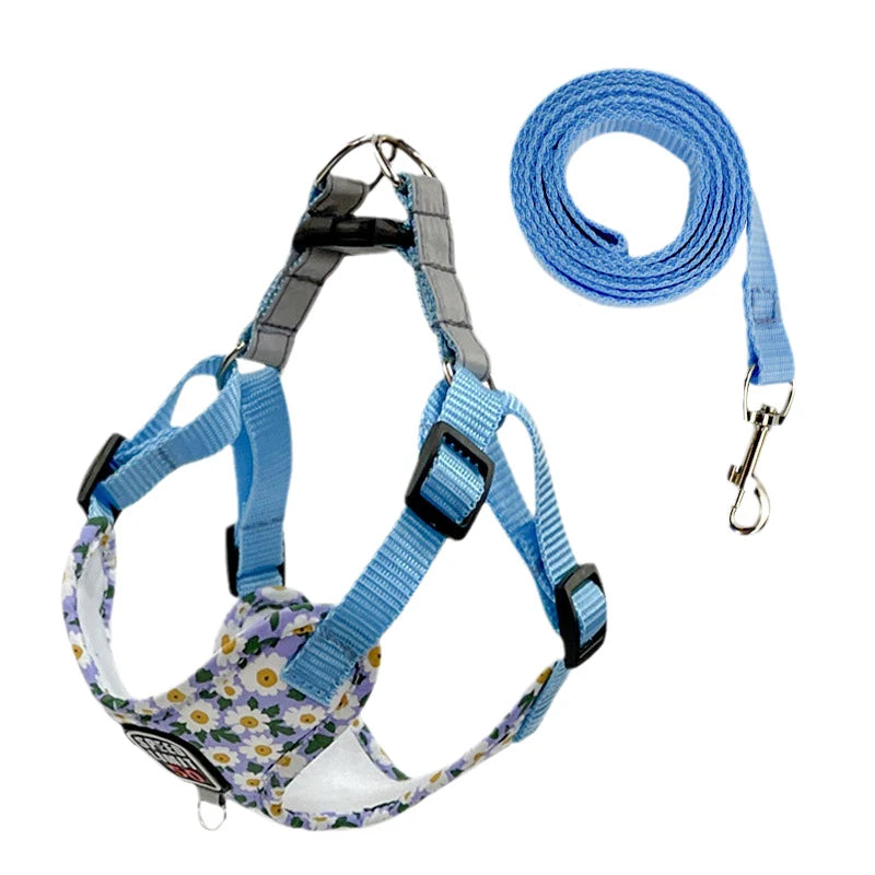 Flower Print X-Shape Harness & Leash Set for Cats & Small Dogs