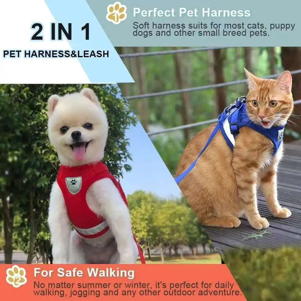 Ensemble harnais et laisse anti-évasion pour animaux de compagnie – Gilet en maille réfléchissante pour chats et petits chiens