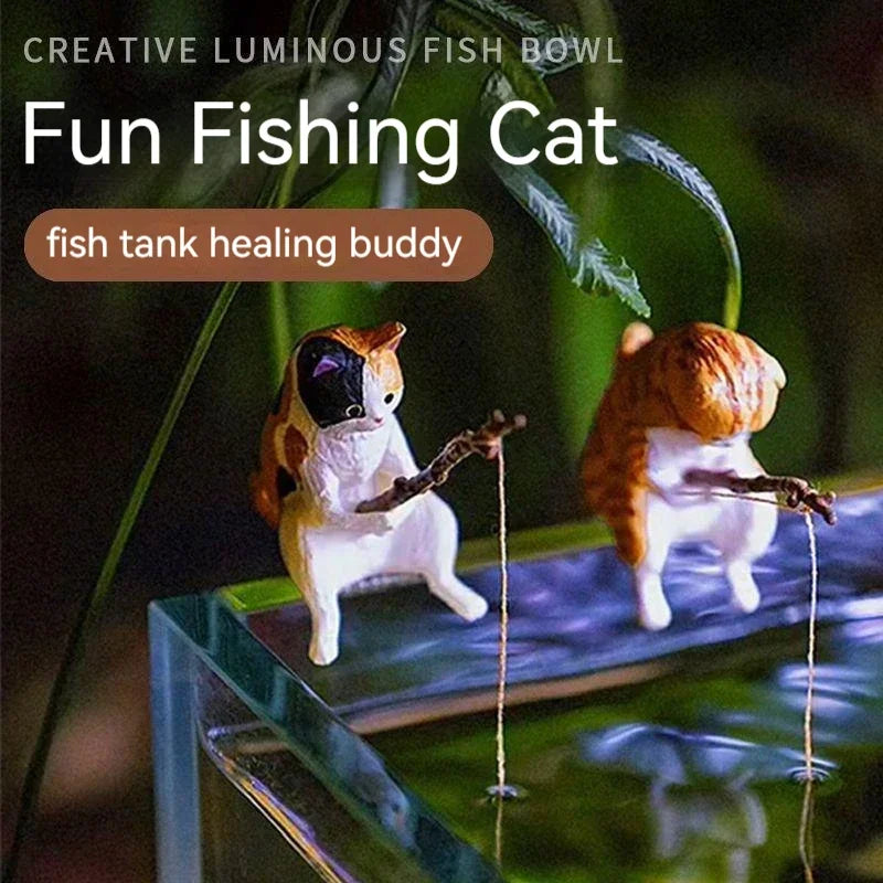 Fishing Cat Aquarium Decoration Ornament