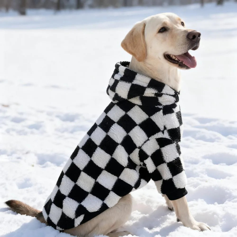 Sweat à capuche et manteau d'hiver en polaire motif échiquier pour chiens — Races moyennes à grandes