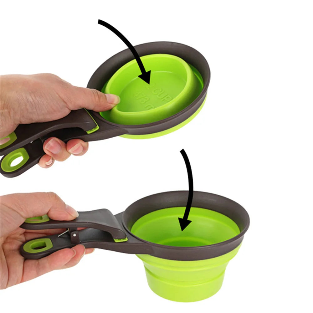 Collapsible Silicone Pet Food Measuring Scoop with Sealing Clip