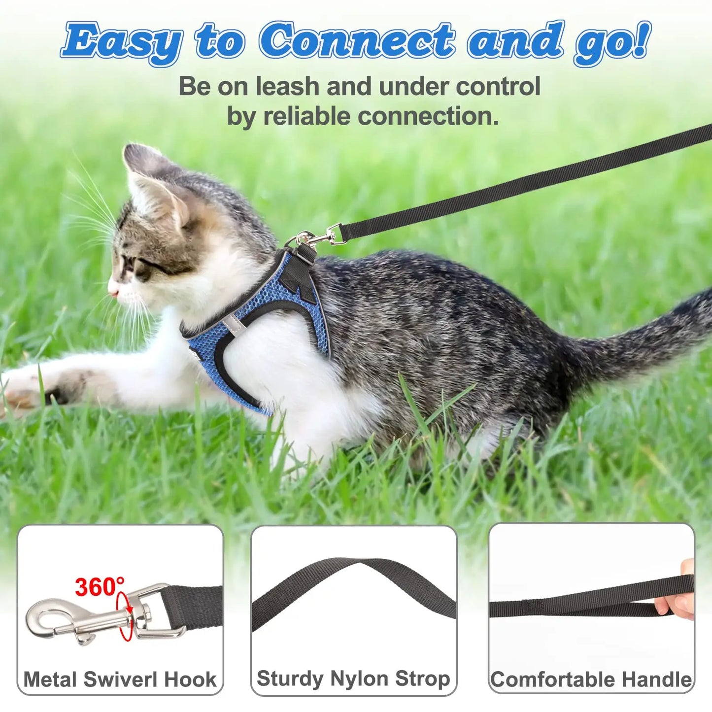 Adjustable Mesh Harness & Lead Set — Breathable Reflective Vest for Small Dogs & Cats