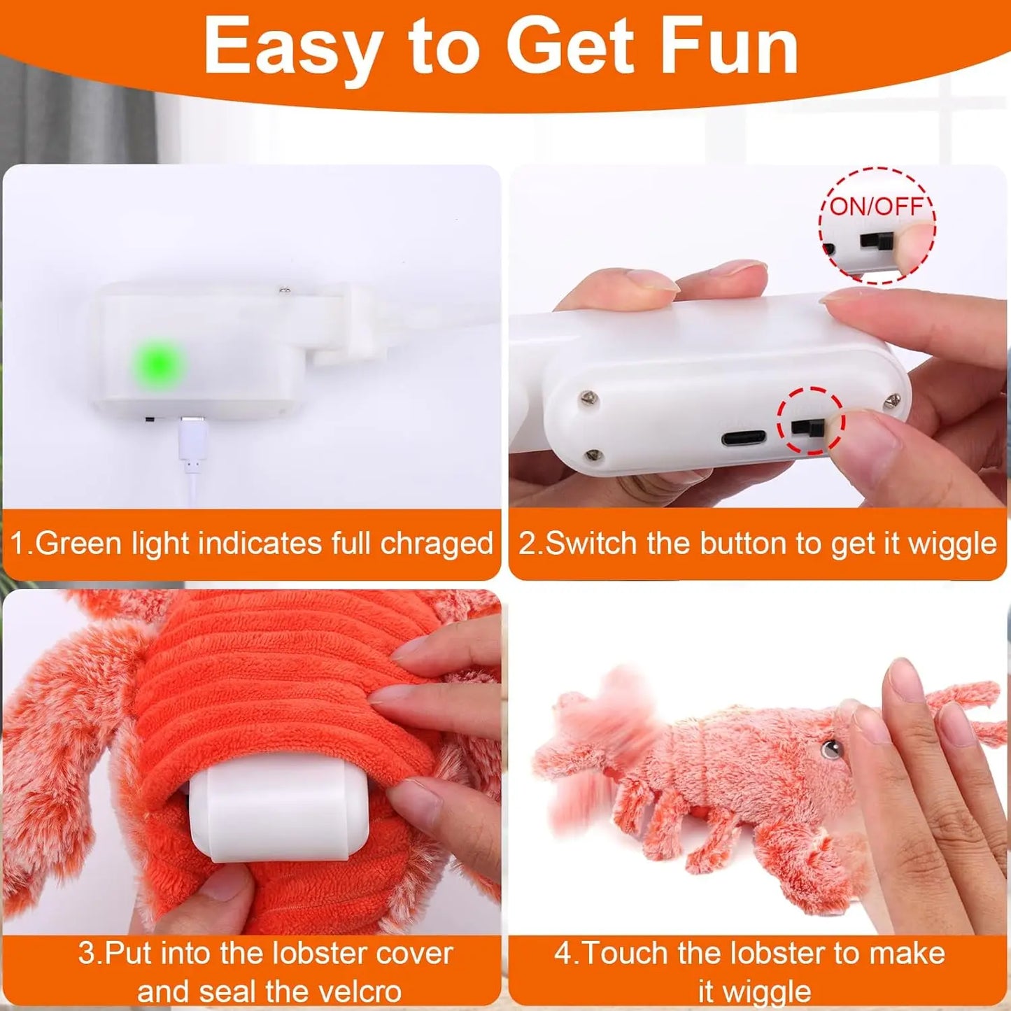 Jouet interactif pour chat en forme de homard doux rechargeable par USB avec couineur