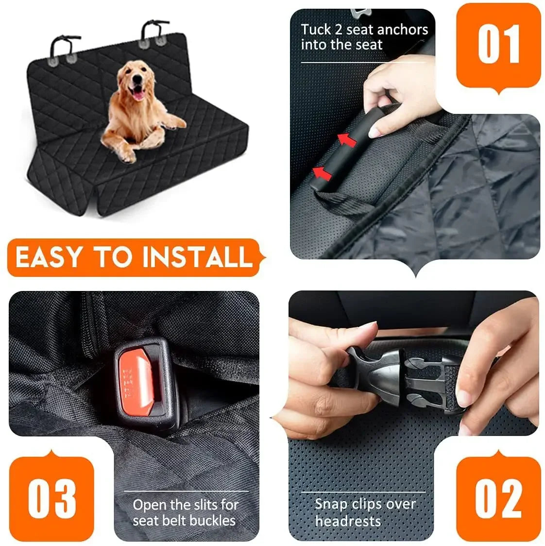 Waterproof Dog Car Seat Hammock Cover | Dirt-Resistant Back Seat Protector with Shoulder Straps