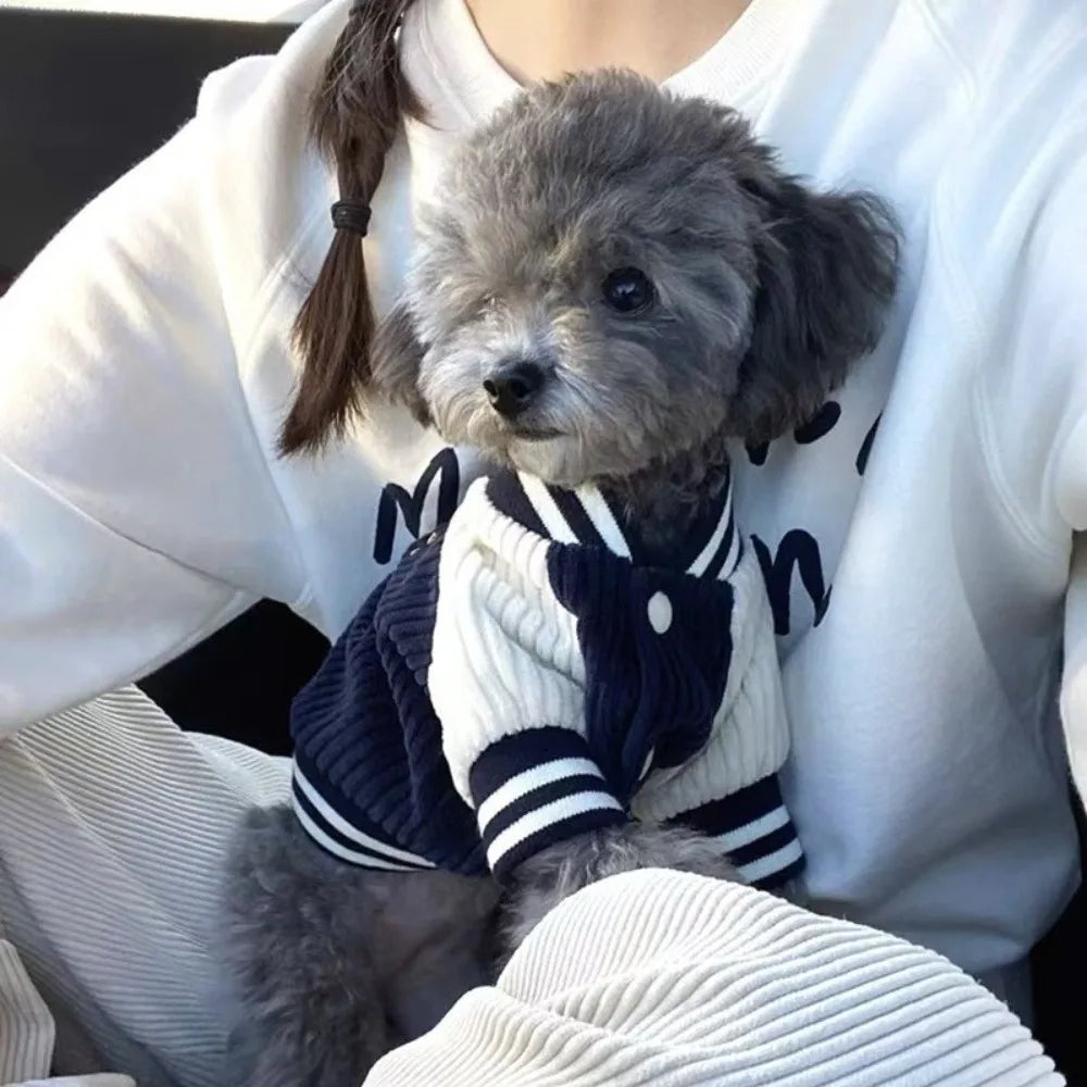 Embroidered Dog Baseball Jacket – Warm Cotton Pet Coat
