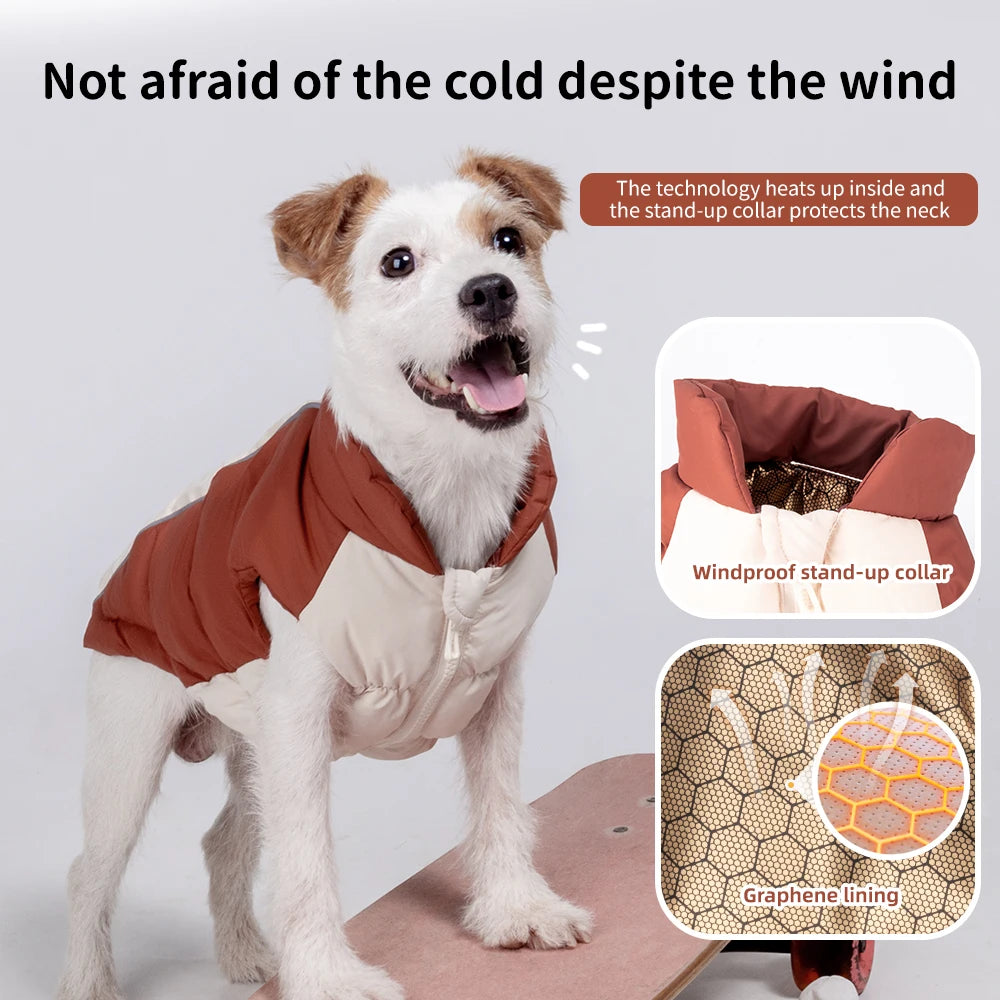 Windproof Reflective Down Jacket for Small Dogs | Harness Hole