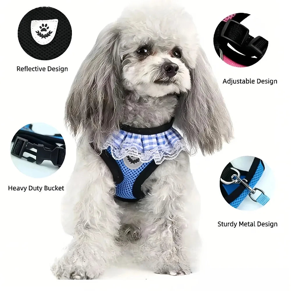 Harnais et laisse pour chien et chat anti-évasion en maille | Harnais de marche réfléchissant réglable pour petits animaux de compagnie