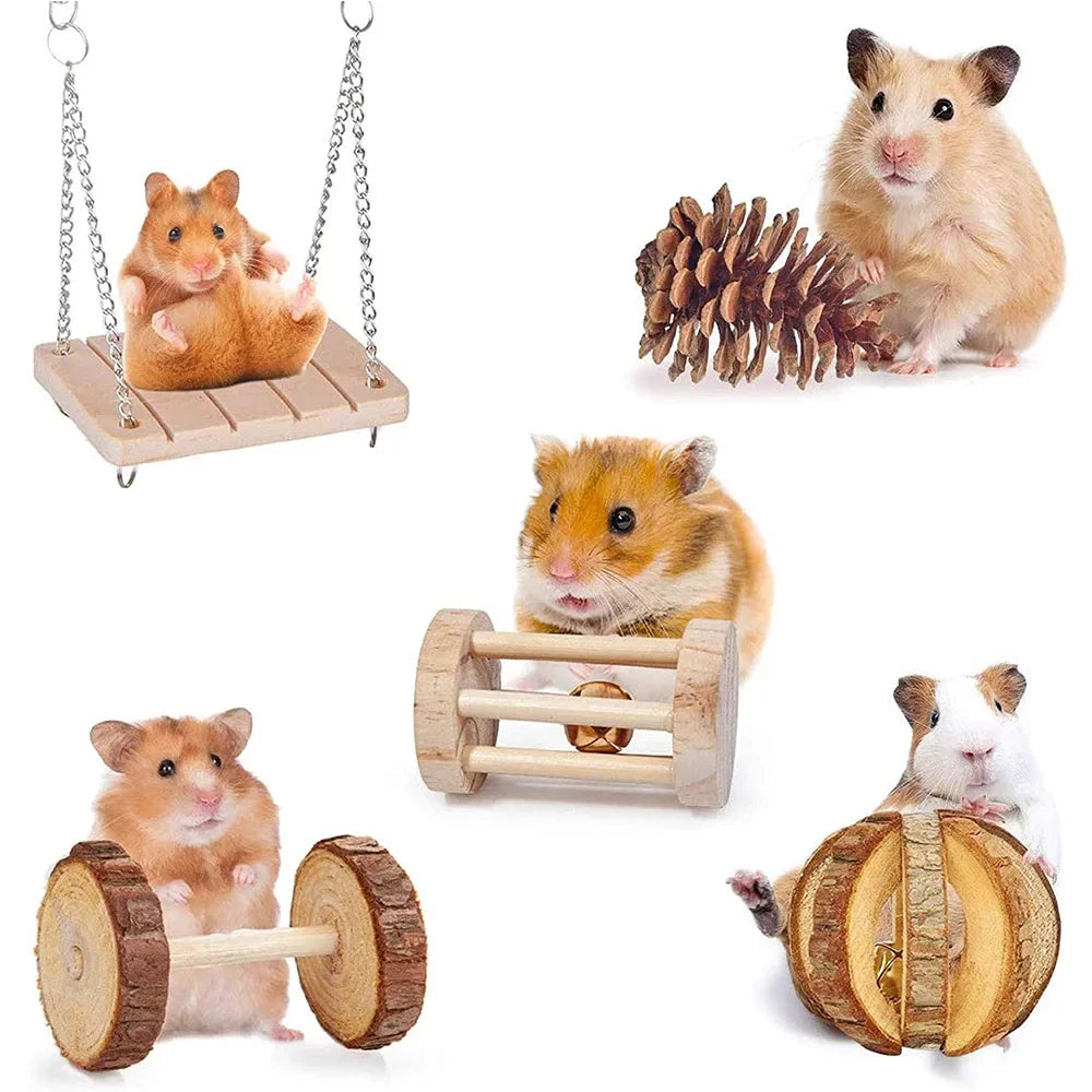 Wooden Molar & Play Toy Set for Small Pets