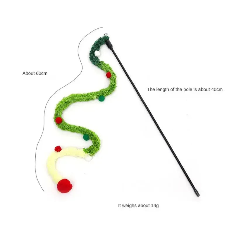 Rainbow Caterpillar Cat Wand Toy with Bell – Interactive Feather Stick
