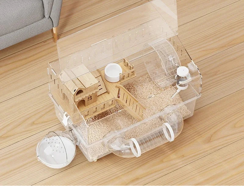 Large Transparent Hamster Cage – Luxury Villa Habitat Full Set for Small Rodents