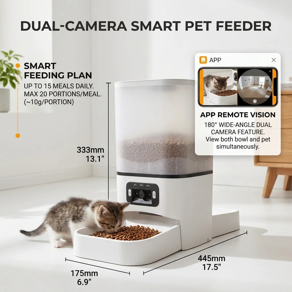 6L Smart Dual-Bowl Pet Feeder with 180° Dual Camera & WiFi