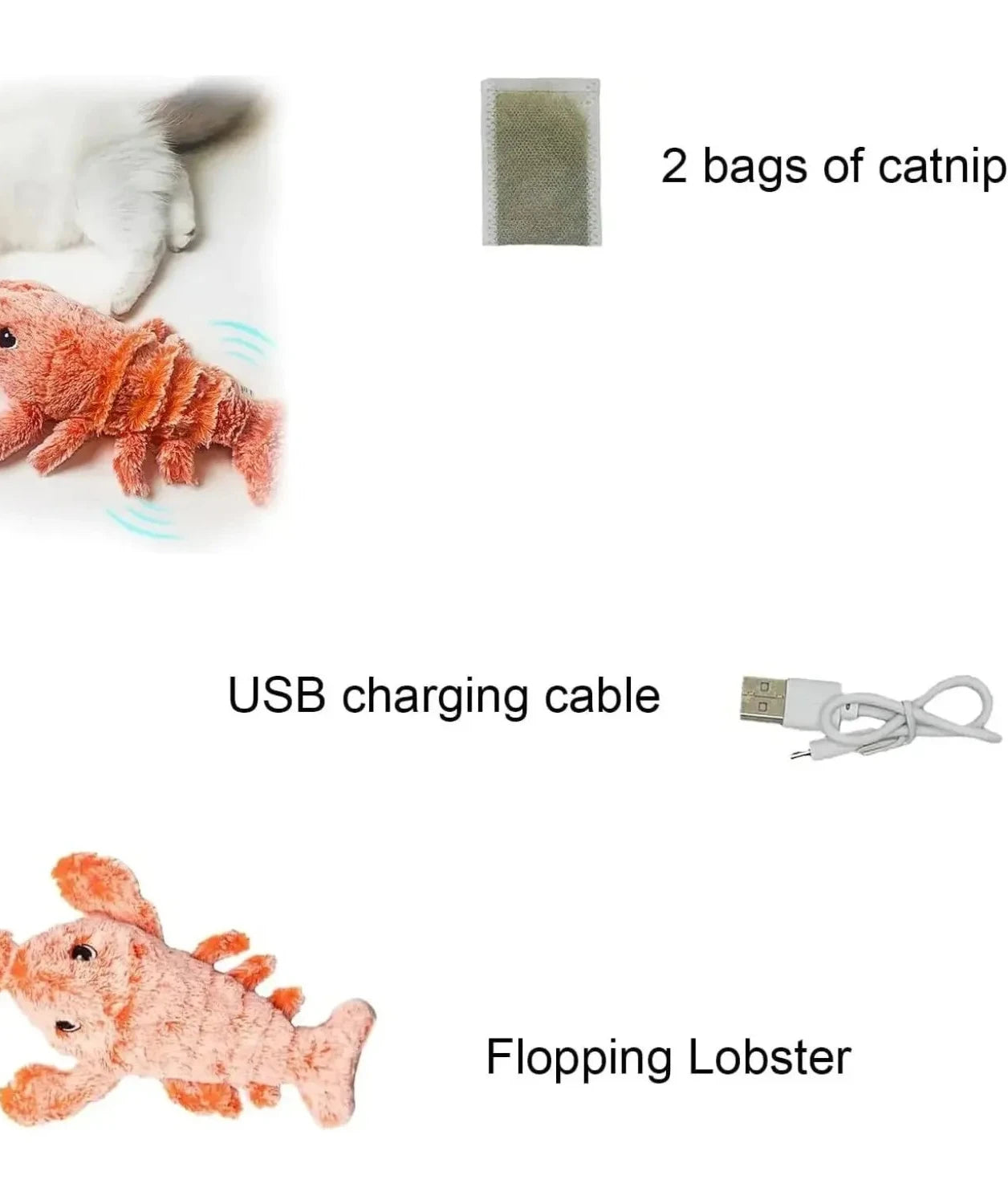 Jouet interactif pour chat homard vibrant avec herbe à chat