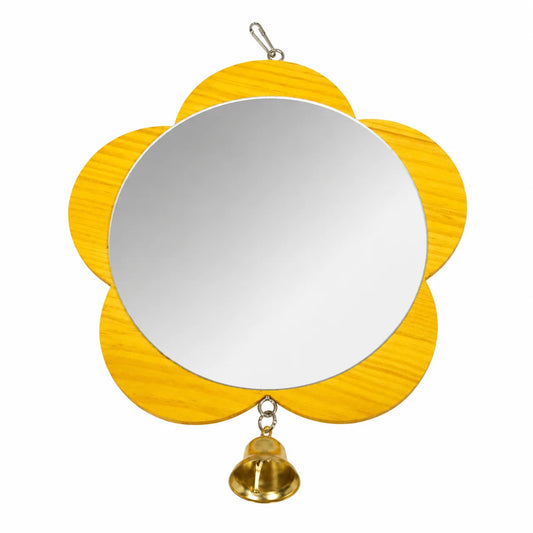 Wooden Flower Mirror Toy with Bell for Parrots & Budgies