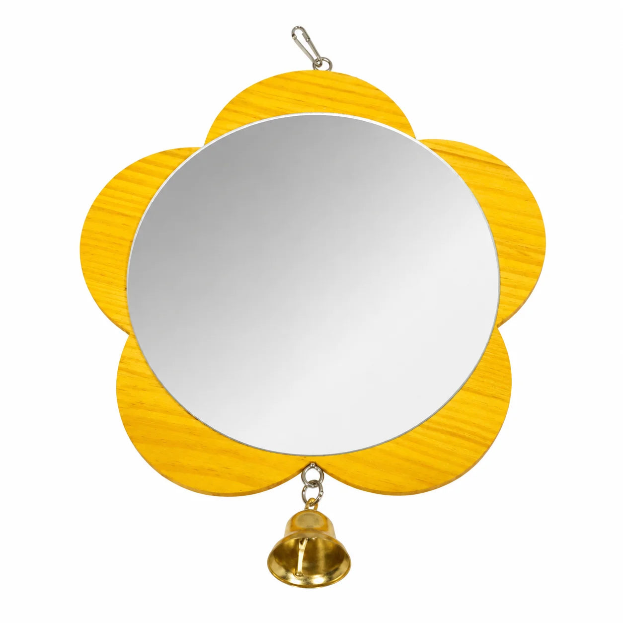 Wooden Flower Mirror Toy with Bell for Parrots & Budgies