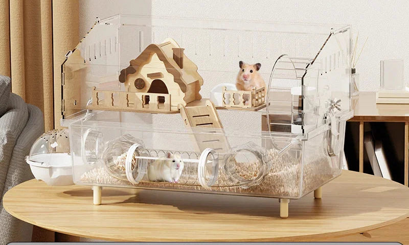 Large Transparent Hamster Cage – Luxury Villa Habitat Full Set for Small Rodents