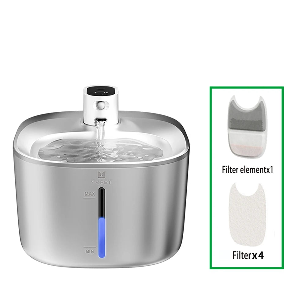 4L Stainless Steel Wireless Pet Water Fountain with Motion Sensor