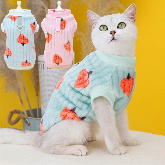 Strawberry Print Plush Pullover Sweater for Cats & Small Dogs
