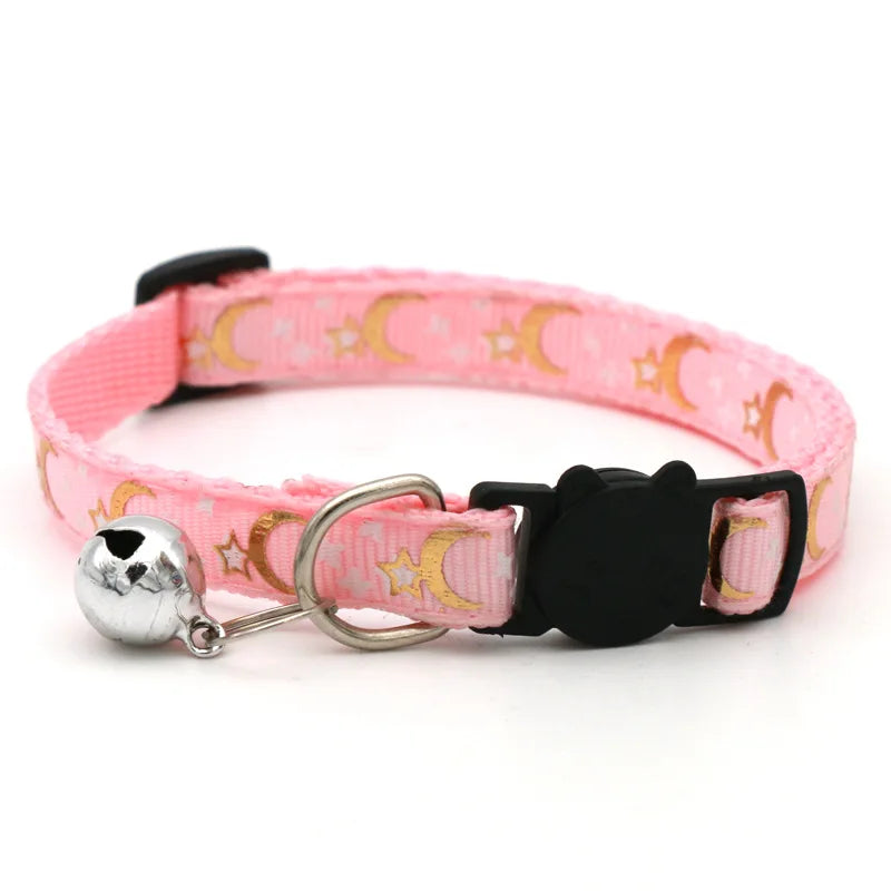 Reflective Moon and Star Safety Cat Collar with Breakaway Buckle