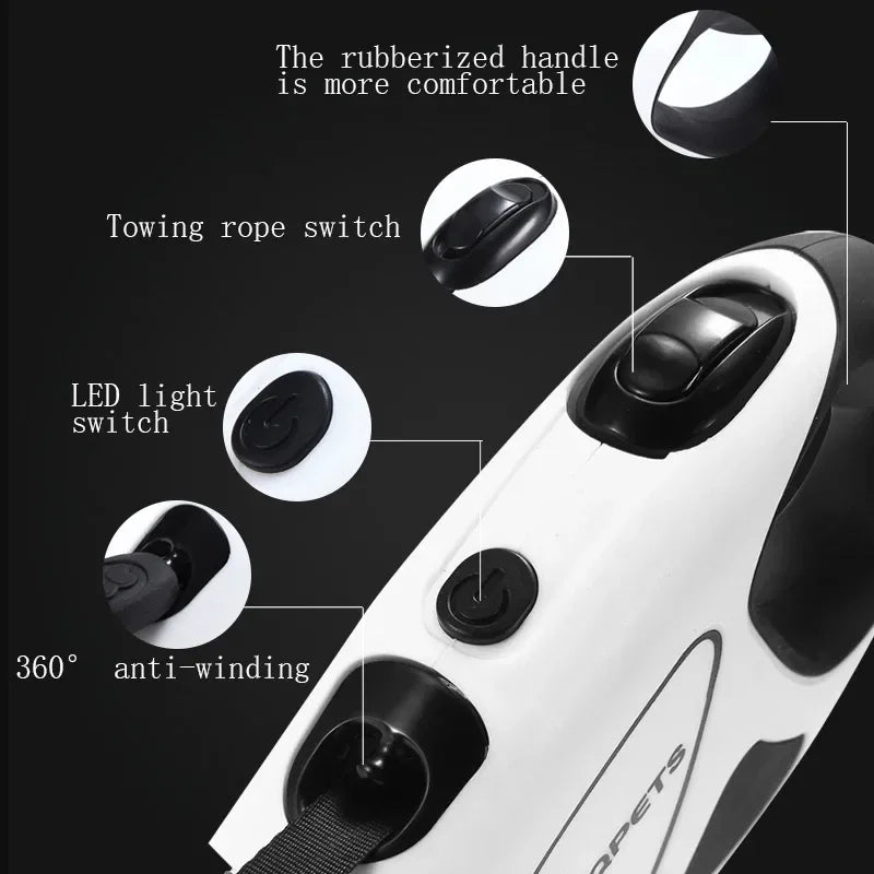 LED Retractable Dog Leash with Fibre Rope