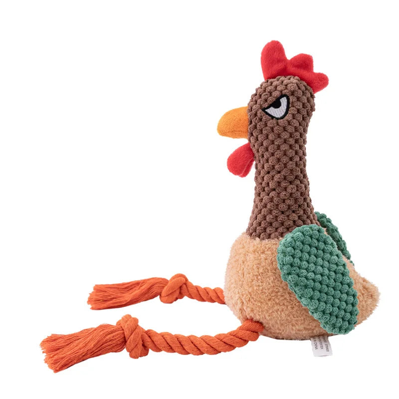 Plush Rooster Rope Dog Toy - Braided Cotton Chew Toy