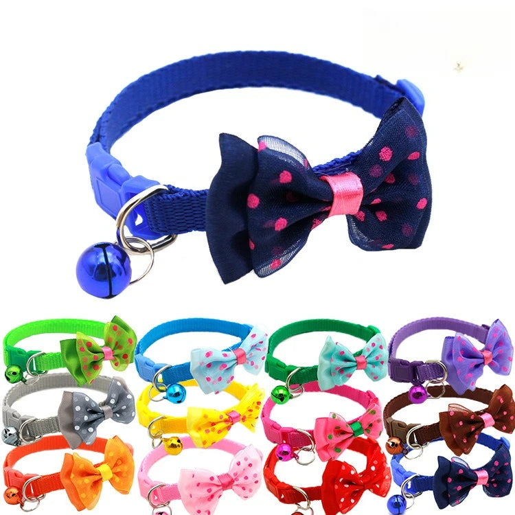 Reflective Polka Dot Bow Cat Collar with Bell