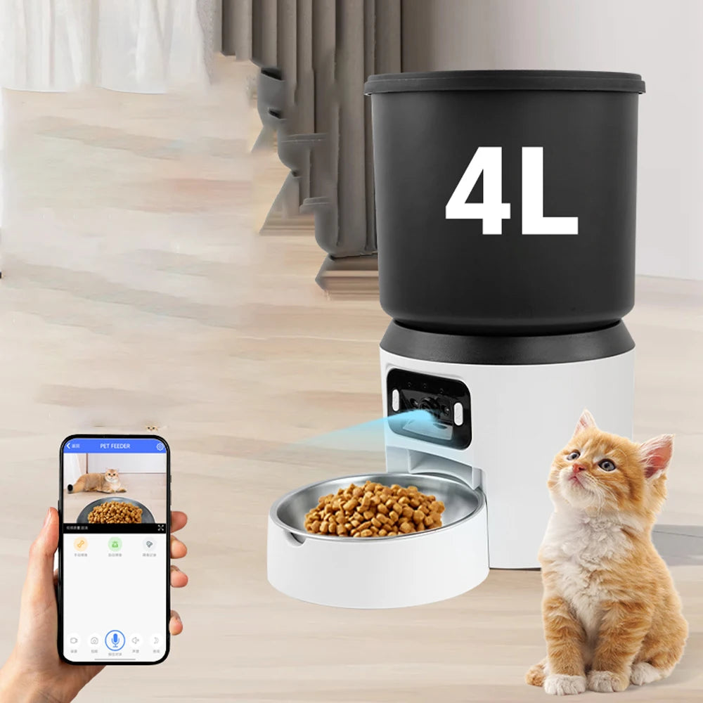 4L Smart Automatic Pet Feeder with HD Camera & Two-Way Audio