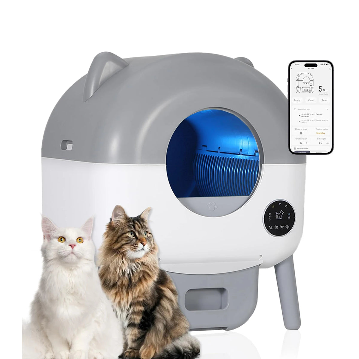 76L Self-Cleaning Cat Litter Box | 15-Day Waste Bin | ≤35dB Quiet | LED Night Light | App Control