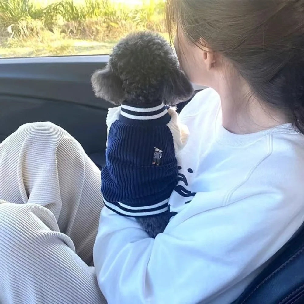 Embroidered Dog Baseball Jacket – Warm Cotton Pet Coat