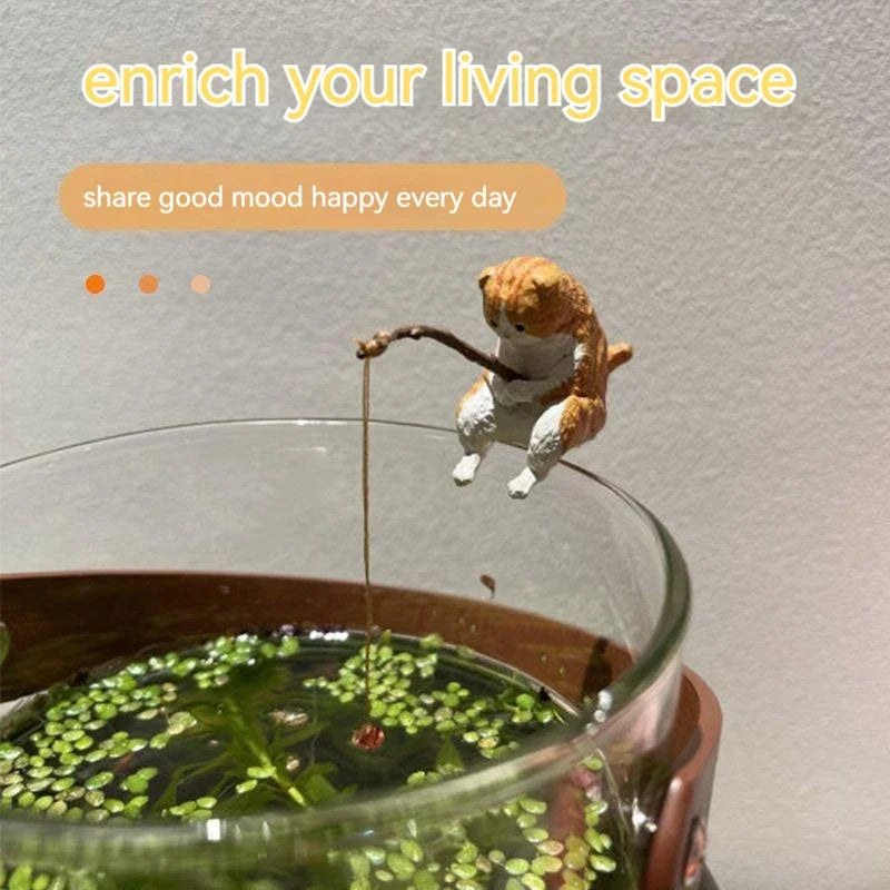 Fishing Cat Aquarium Decoration Ornament