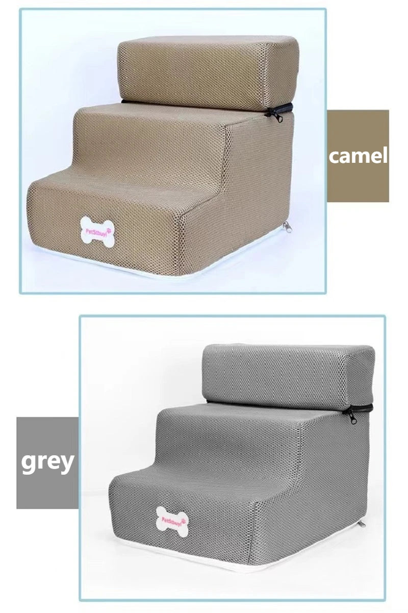 Anti-Slip Pet Stairs with Removable Washable Cover – 2 or 3 Step Ramp for Dogs & Cats