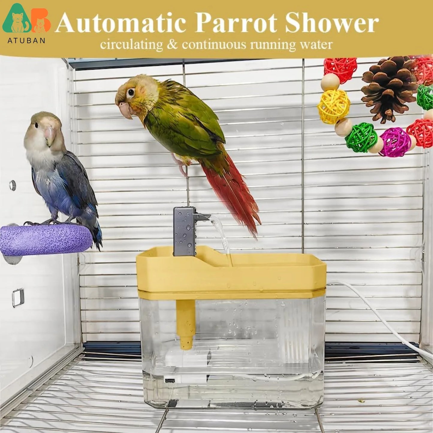 Baignoire automatique pour oiseaux avec pompe - Fontaine de douche intérieure pour perruches et perroquets
