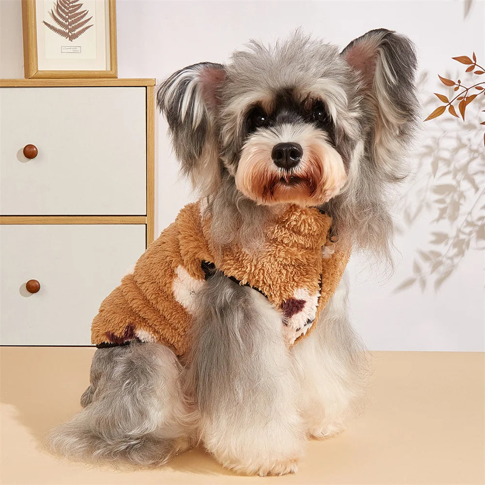 Cartoon Print Plush Vest for Small Dogs & Cats | Autumn Winter